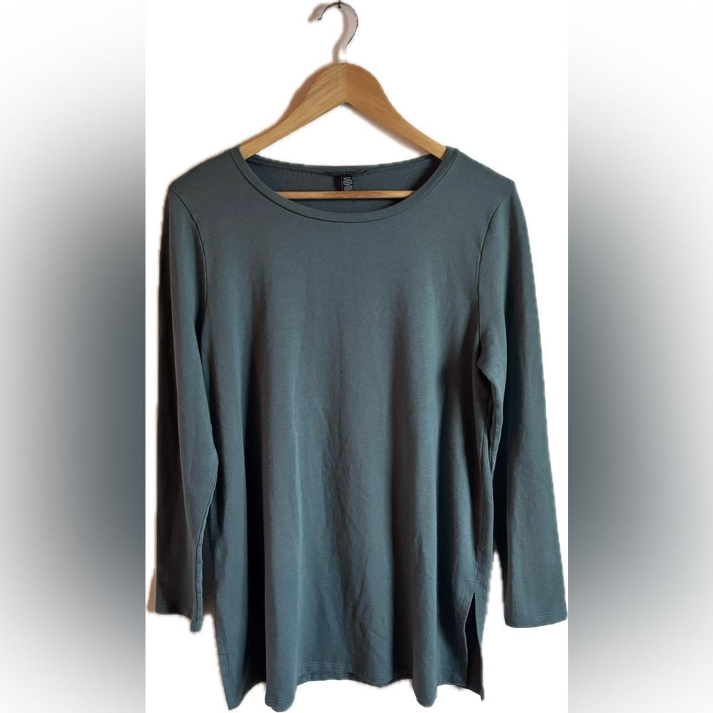 Eileen Fisher Green Crewneck Jersey Long Sleeve